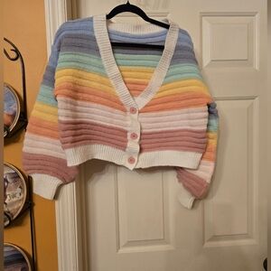 Unk Pastel Rainbow Striped Cardigan